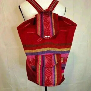 Pinzon Rasta Artesanias‎ Woven Red Colorful Backpack - Baja Hippie/Boho Style